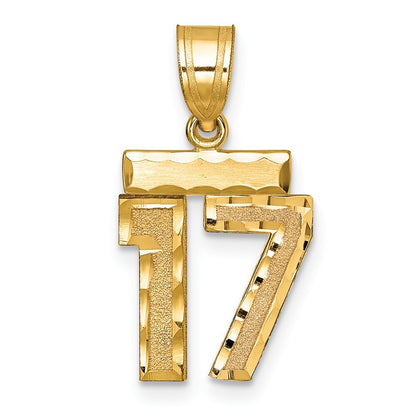 14k Yellow Gold Small Brushed Diamond-cut Number 17 Charm Pendant for Women