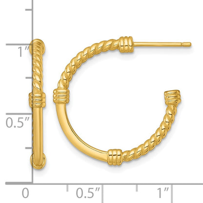 Sterling Silver Gold-tone Polished and Twisted 24.0mm C-Hoop Earrings