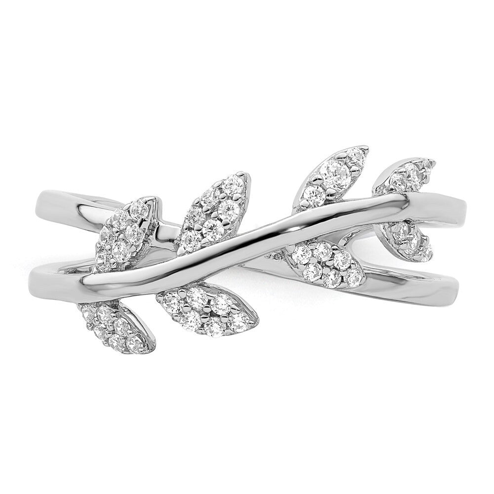 Sterling Silver Rhodium plated CZ Leaves Ring Size 7