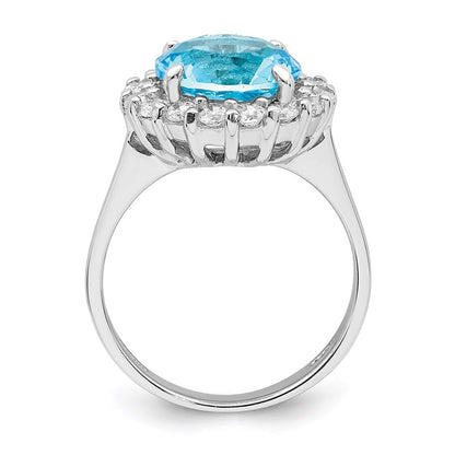 Sterling Silver Rhodium-plated Blue & Clear Cubic Zirconia Ring Size 7