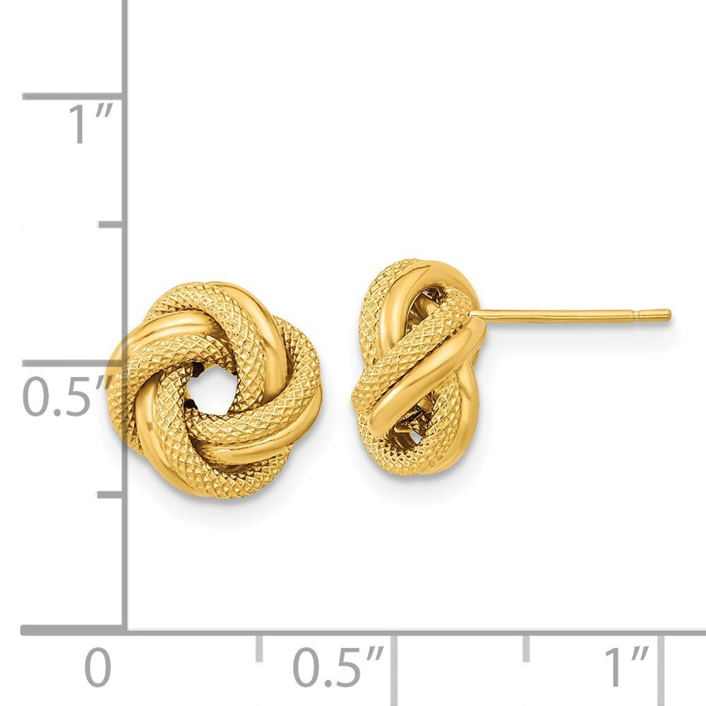 14k Yellow Gold Polished Textured Double Love Knot Stud Earrings Gift for Women