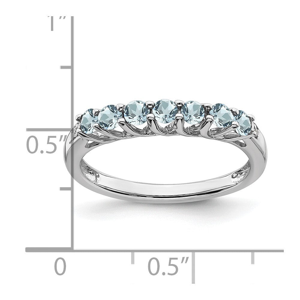 14k White Gold Aquamarine and Diamond 7-stone Ring Size 7