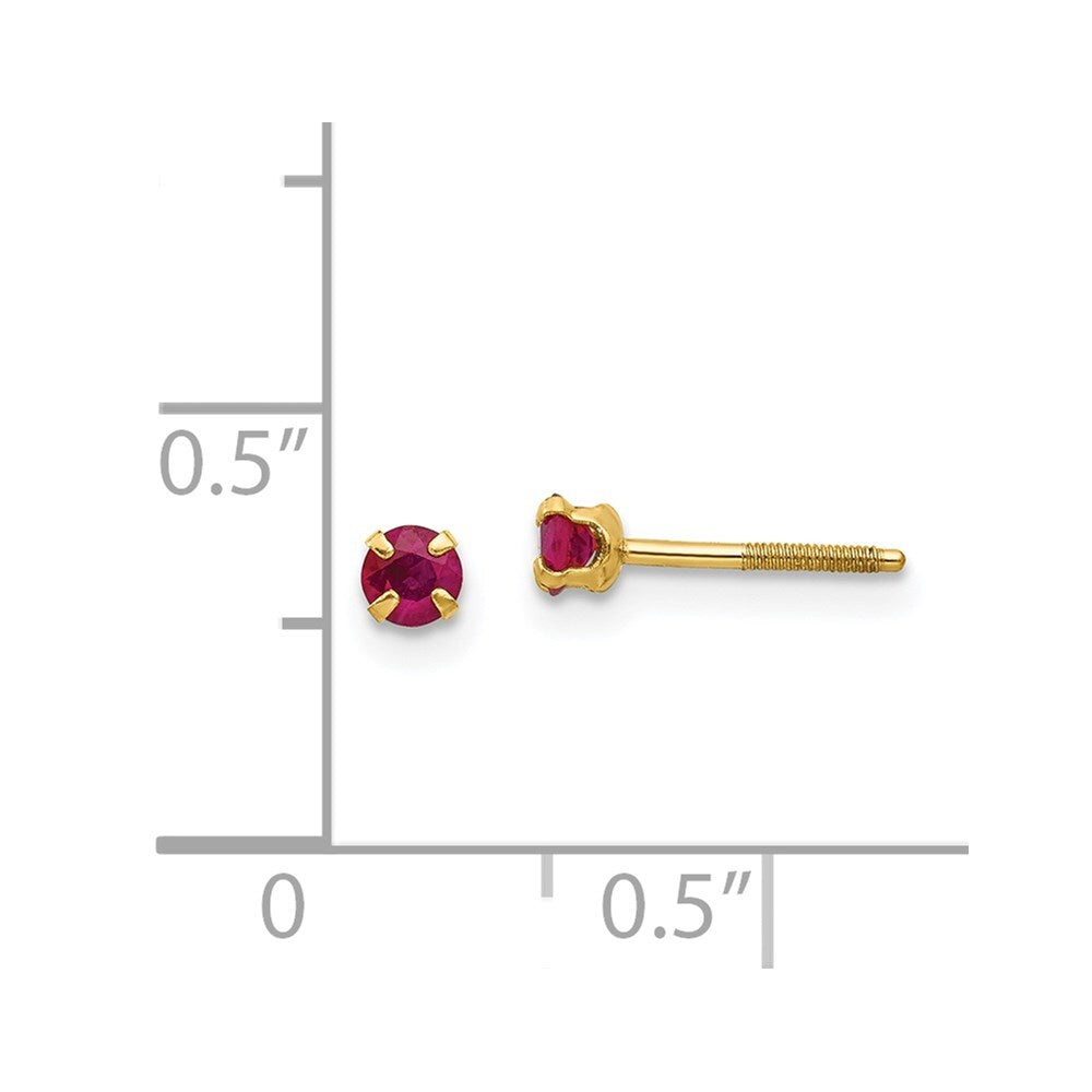 14k Yellow Gold 3mm Ruby Stud Earrings Gift for Women