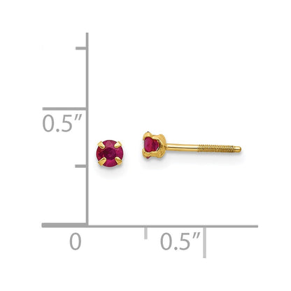 14k Yellow Gold 3mm Ruby Stud Earrings Gift for Women
