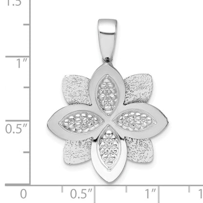 Sterling Silver Rhodium-plated Polished Textured Flower Pendant