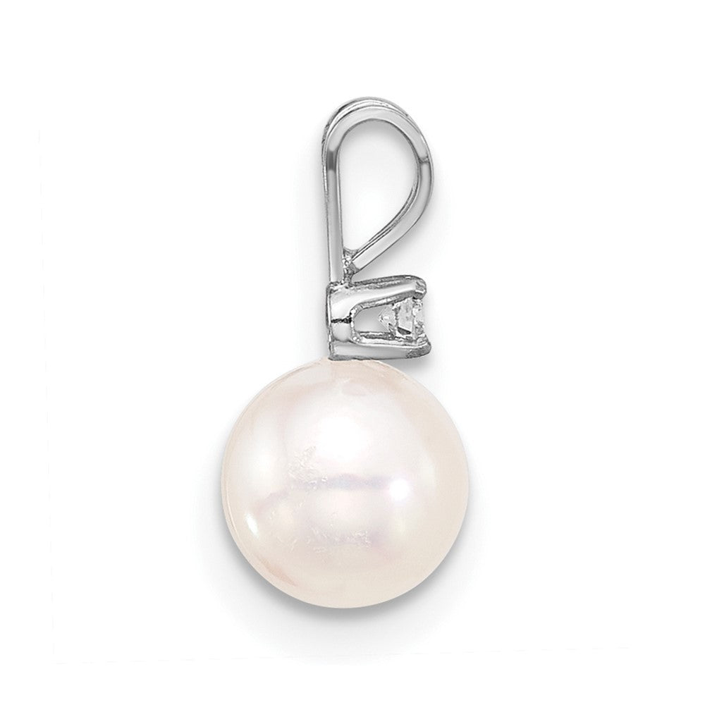 14k White Gold 6-7mm White Round Akoya Pearl &.03 Carat Diamond Pendant