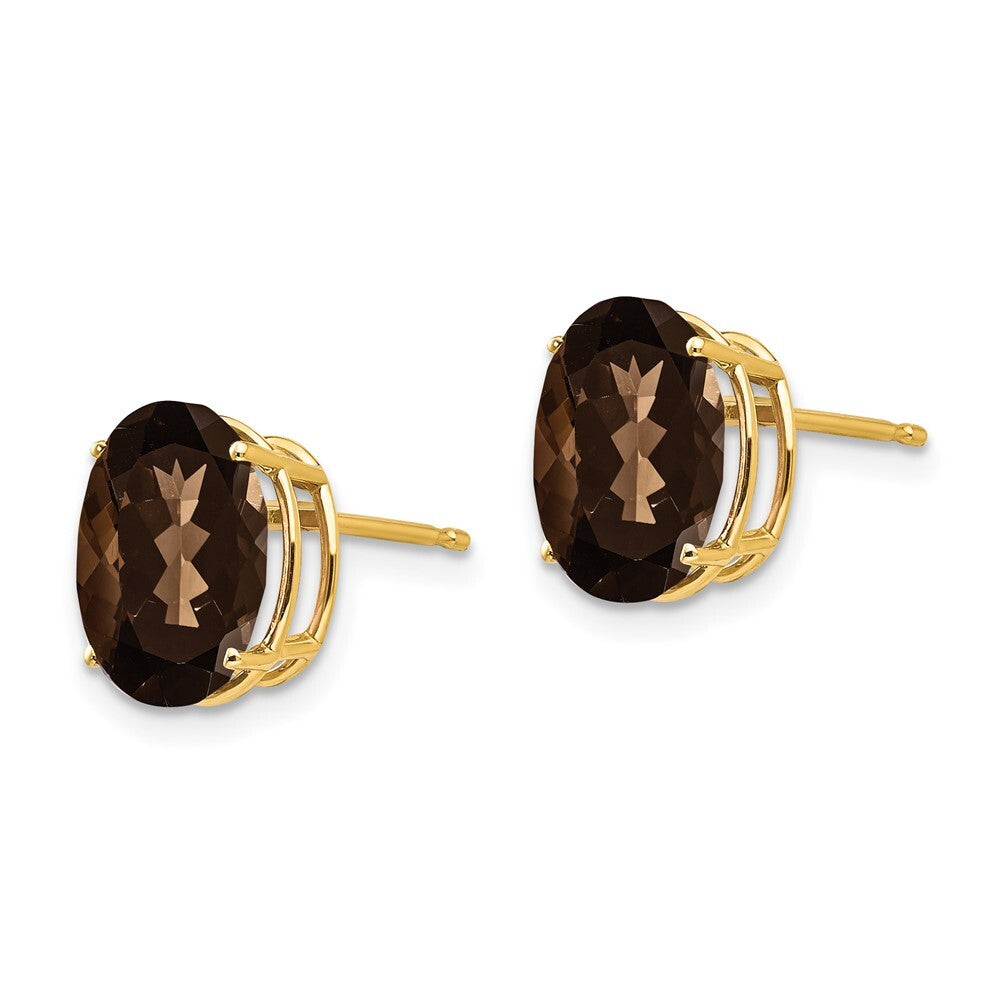 14k Yellow Gold 10x8 Oval Smoky Quartz Stud Earrings
