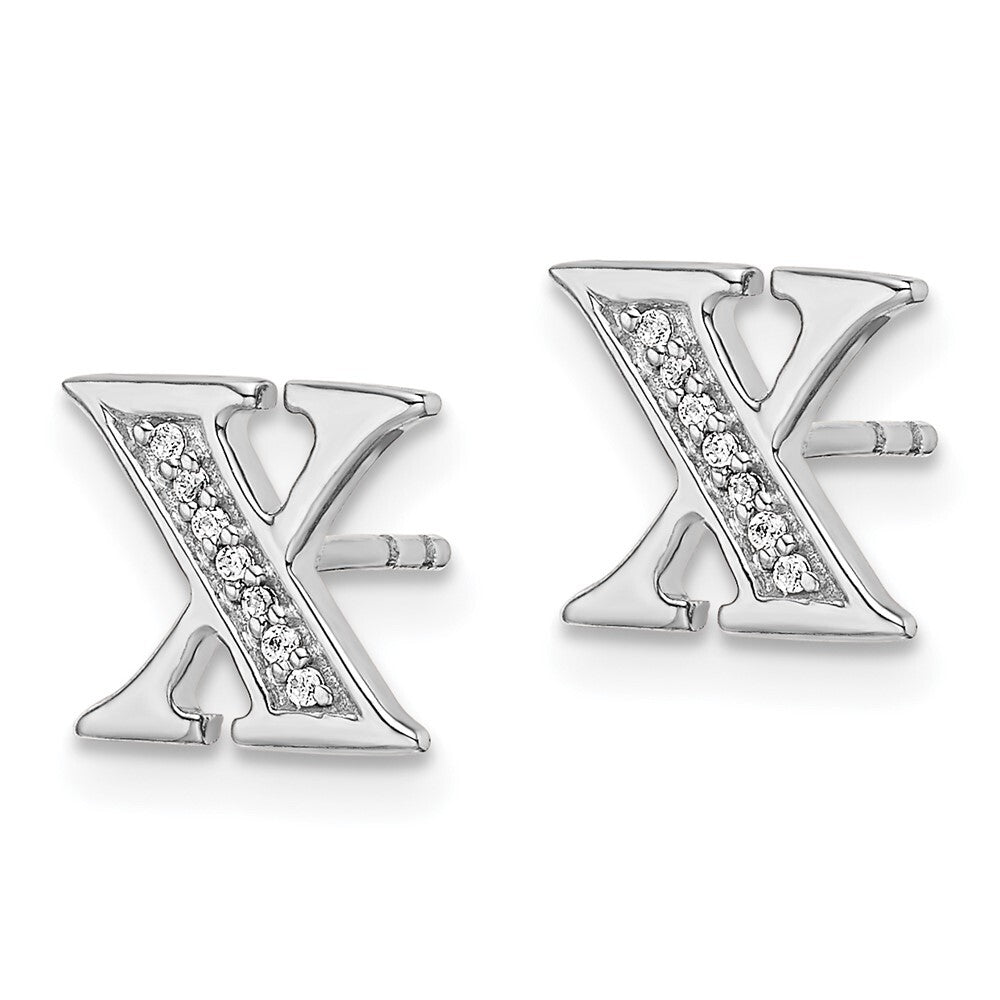 14k White Gold Diamond Initial X Stud Earrings Gift for Women