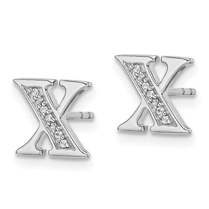 14k White Gold Diamond Initial X Stud Earrings Gift for Women