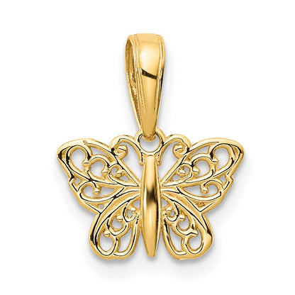 14k Yellow Gold Polished Filigree Butterfly Charm
