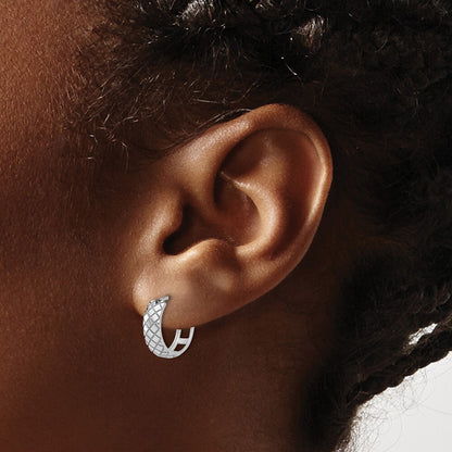 14K White Gold Polished and Etched Hinged Hoop Earrings Gift for Women