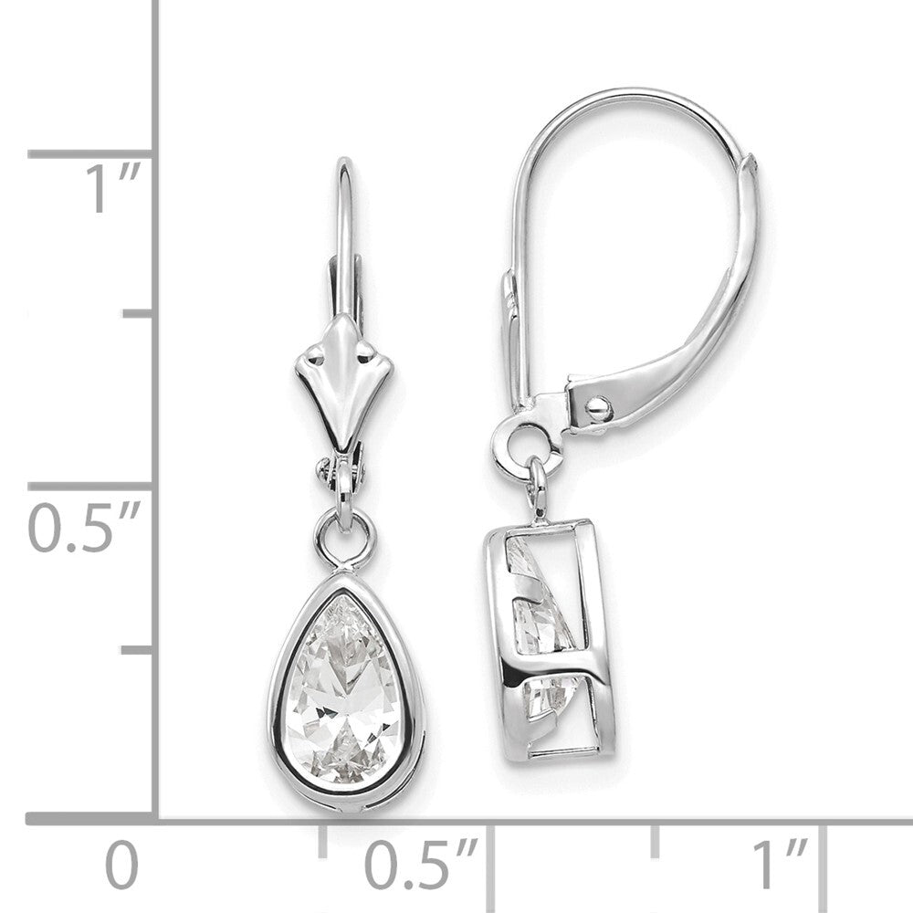 14k White Gold 8x5mm Pear Cubic Zirconia Leverback Drop & Dangle Earrings