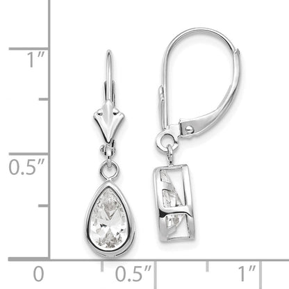 14k White Gold 8x5mm Pear Cubic Zirconia Leverback Drop & Dangle Earrings