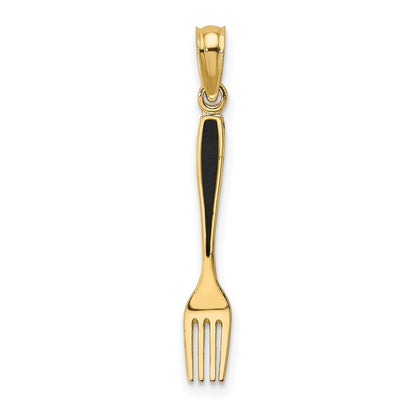 14k Yellow Gold  Black Enamel 3-D Table Fork Charm Pendant for Women