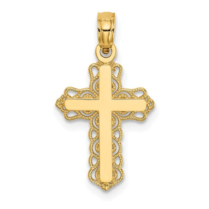 14k Yellow Gold Budded Cross Charm Pendant for Women