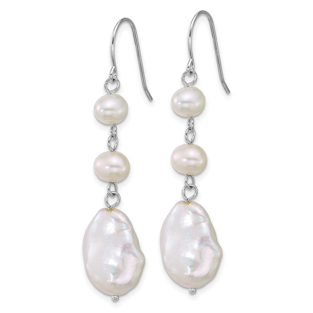 Sterling Silver White Semi-Round Culture Pearl Shepherd Hook Dangle Earrings