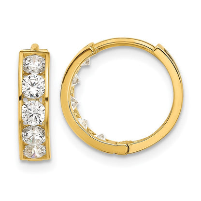 14k Yellow Gold Polished Cubic Zirconia 4x14mm Huggie Hoop Earrings