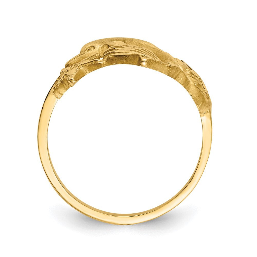 14K Yellow Gold Satin Diamond-cut Dolphin Starfish Shell Sand Dollar Ring Size 7