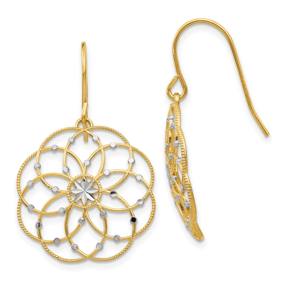 14k Yellow Gold Diamond-cut Fancy Drop Dangle Earrings w/ Shepherd Hook