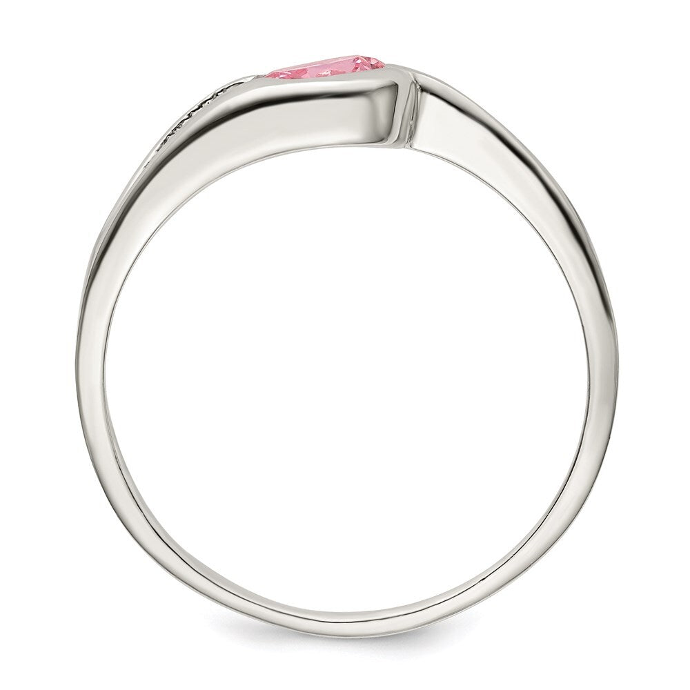 Sterling Silver Pink Round Bezel Cubic Zirconia Ring Size 7