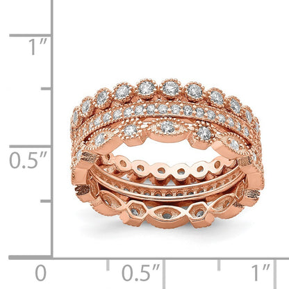 Sterling Silver Rose-tone Cubic Zirconia Set of 3 Eternity Rings Size 7