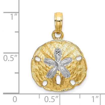 14k Yellow Gold with White Rhodium Polished Sand Dollar Charm Pendant for Women