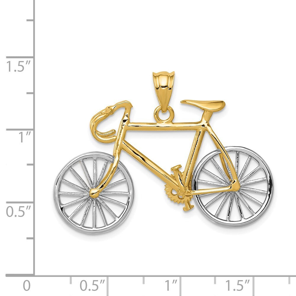 14k Two-tone Gold Large Two-tone 3-D Bicycle Pendant for Women