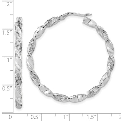14k White Gold Polished and Textured Twisted Hoop Earrings Gift for Women