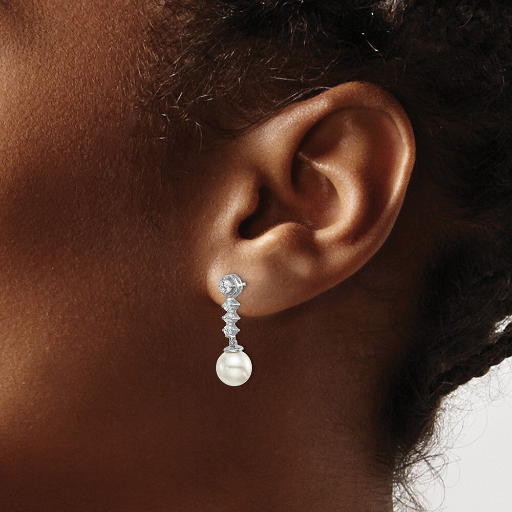 14k White Gold Freshwater Cultured Pearl & Diamond Drop & Dangle Earrings