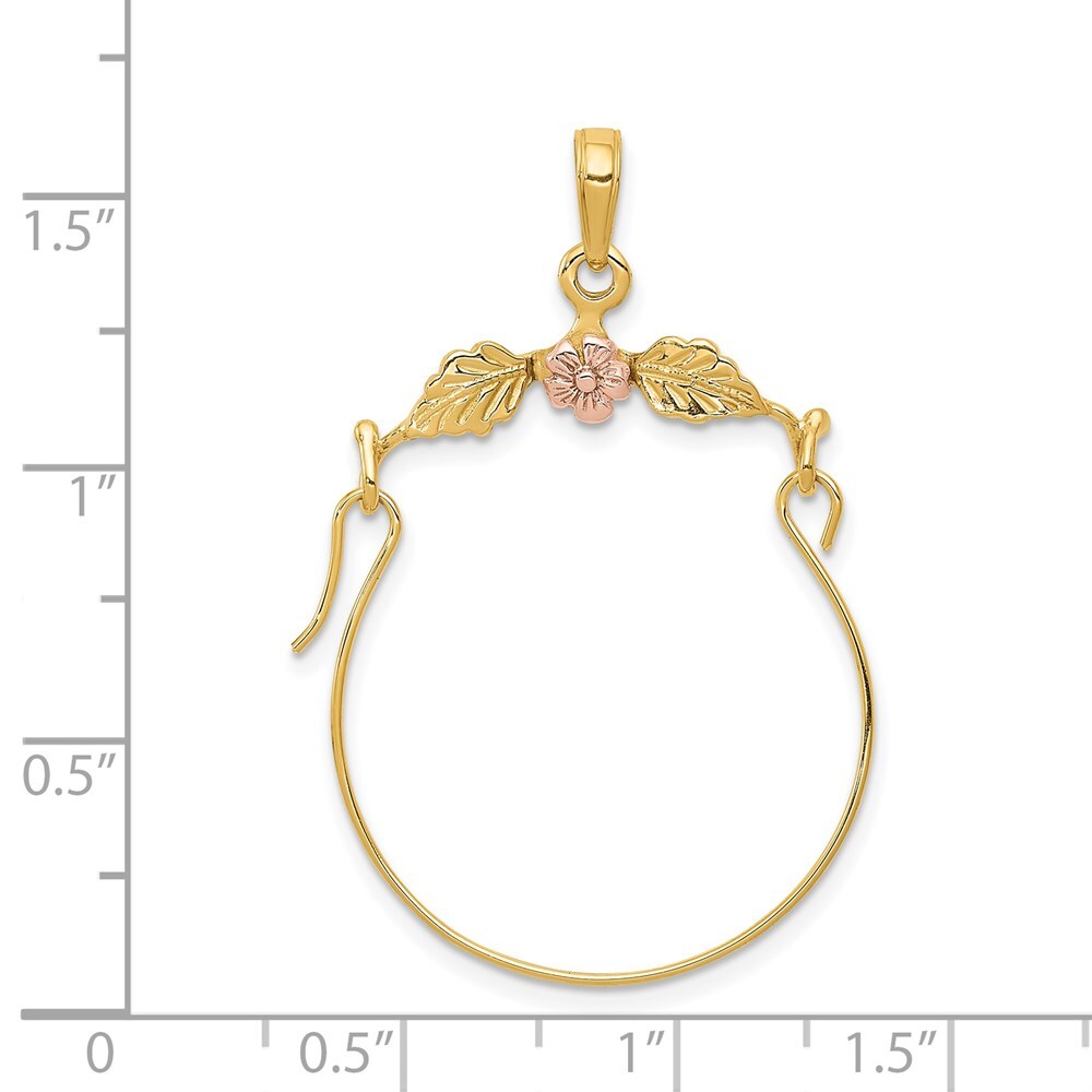 14k Two-tone Gold Leaves Flower Charm Pendant Holder for Women