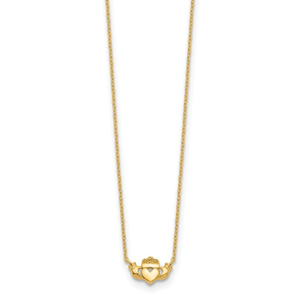 14k Yellow Gold Polished Claddagh 17 inch Necklace