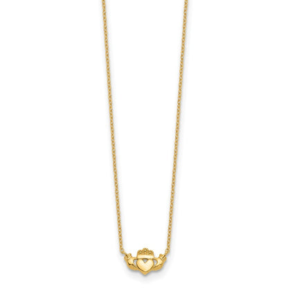 14k Yellow Gold Polished Claddagh 17 inch Necklace