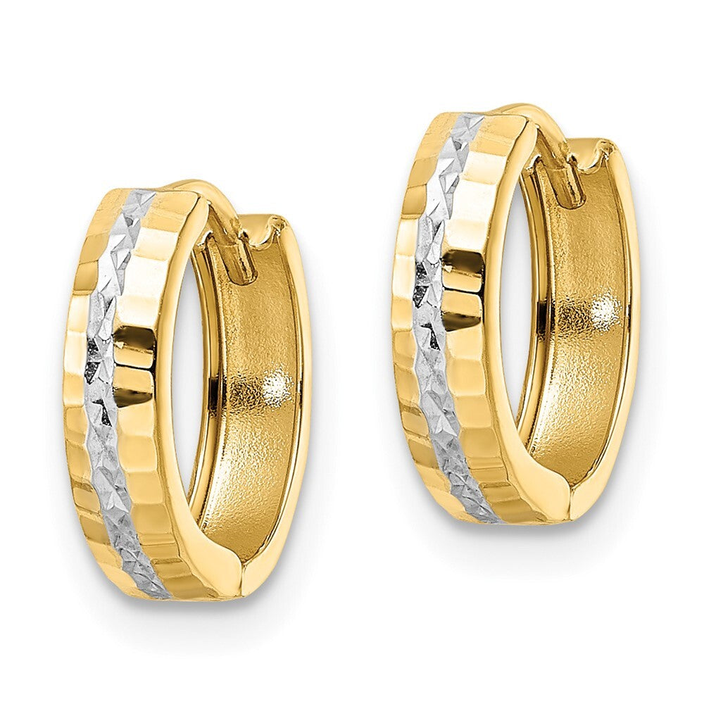 14k Yellow Gold Rhodium Diamond-cut 3x12mm Hinged Hoop Earrings Gift for Women