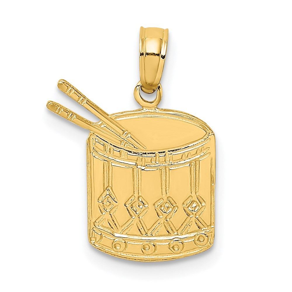 14k Yellow Gold Polished Drum and Sticks Charm