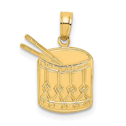 14k Yellow Gold Polished Drum and Sticks Charm