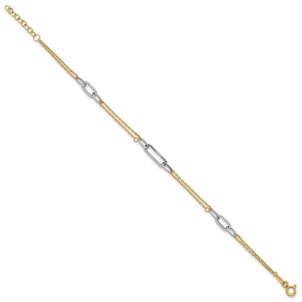 14K Two-tone  and Diamond-cut 3-Station 6.5" Bracelet Plus 0.75" Extender