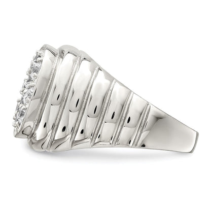 Sterling Silver Rhodium-plated Men's Cubic Zirconia Cluster Ring Size 9