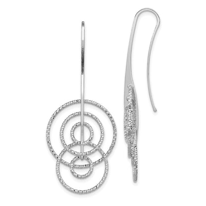 Sterling Silver Rhodium Plated Diamond-cut Circles Dangle Earrings