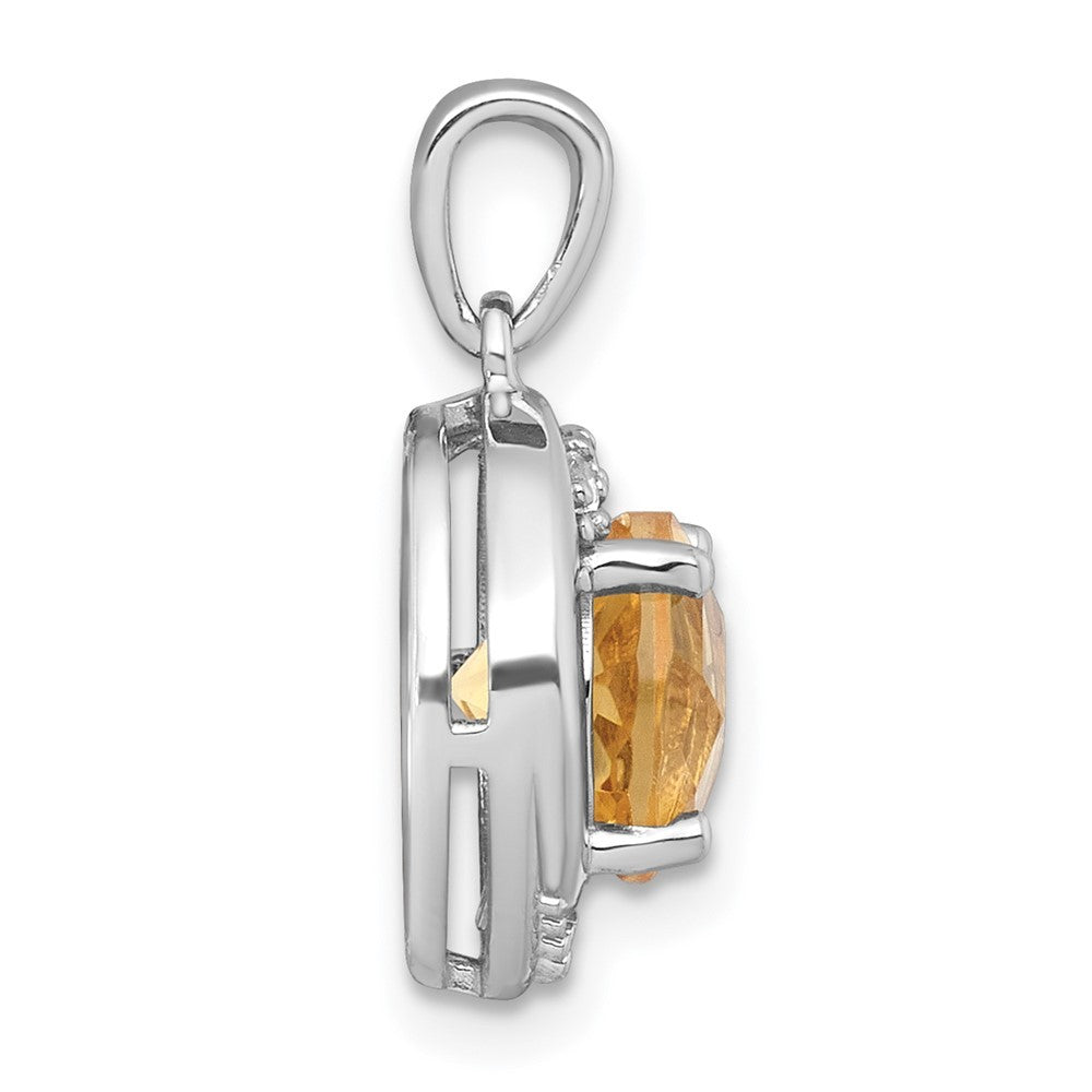 Sterling Silver Checker-cut Round Citrine and White Topaz Circle Pendant