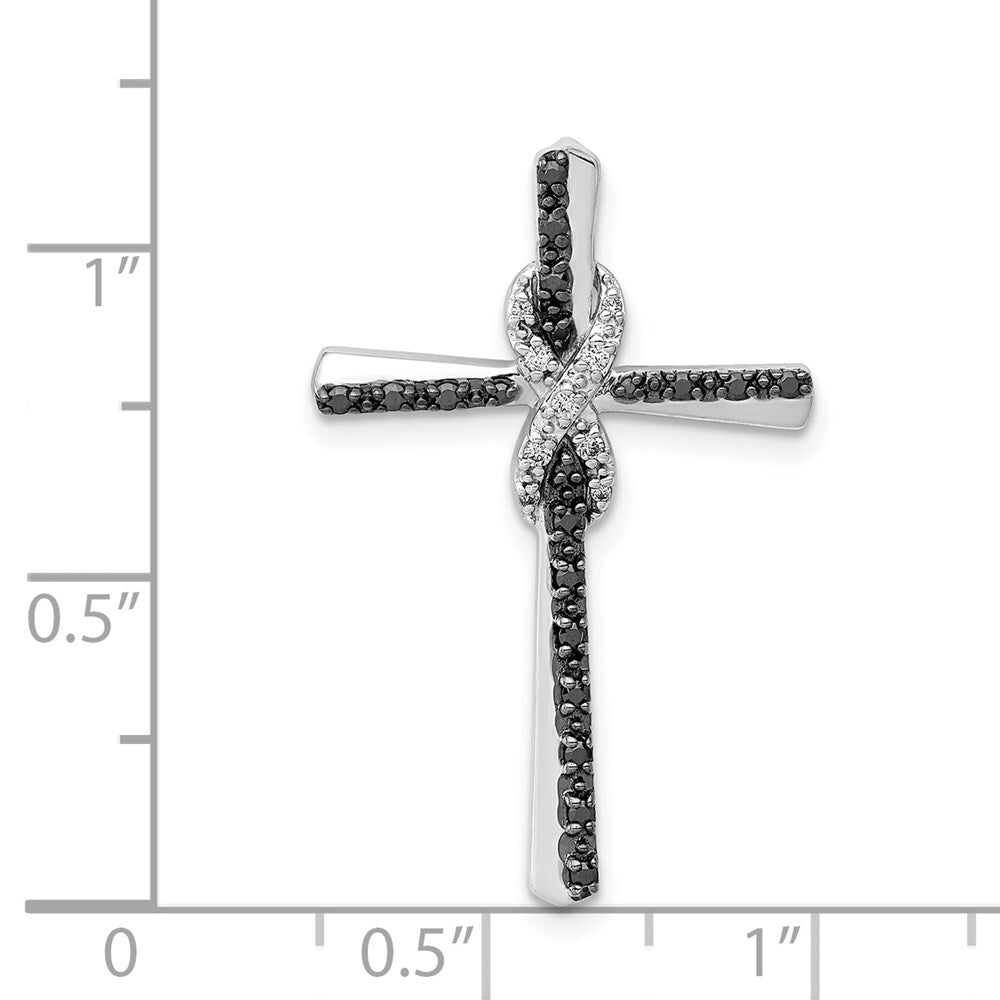 14k White Gold Black and White Diamond Infinity Cross Chain Slide Pendant
