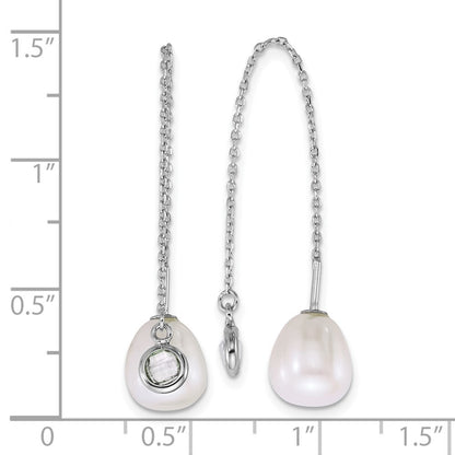 Sterling Silver 6-8mm White Teardrop Cultured Pearl & Glass Threader Earrings