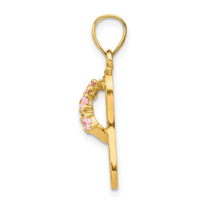 14k Yellow Gold 3D October/Cubic Zirconia Birthstone Flip Flop Pendant