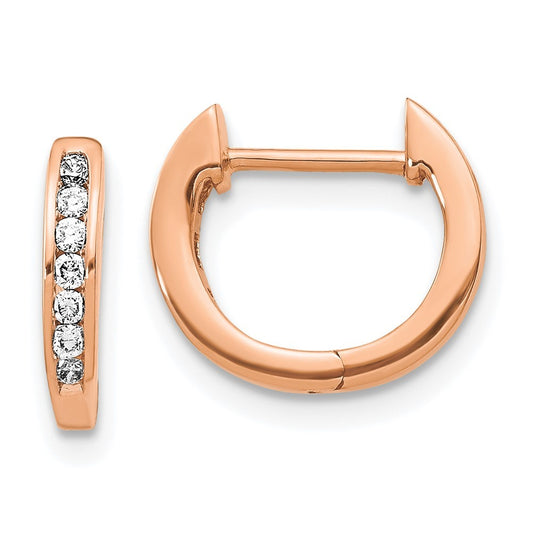 14k Rose Gold Polished Diamond Hinged Hoop Earrings