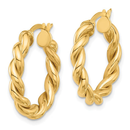 14k Yellow Gold Polished Twisted Hoop Earrings Gift for Women