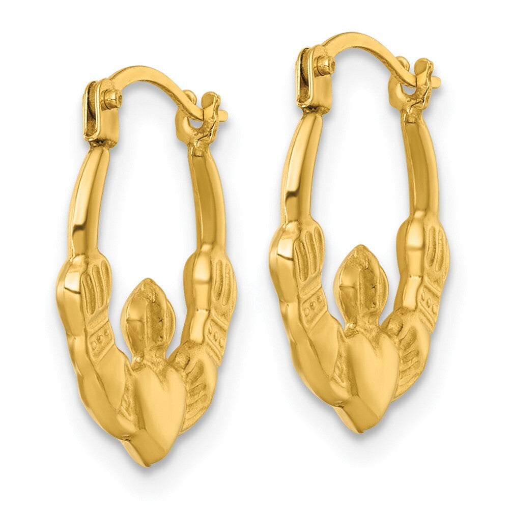 14k Yellow Gold Polished Claddagh Hoop Earrings Gift for Women