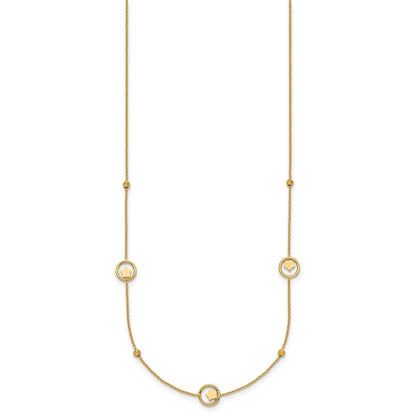 14k Yellow Gold Stars in Circle with Diamond-cut Beads 7-Station 16.75" Necklace