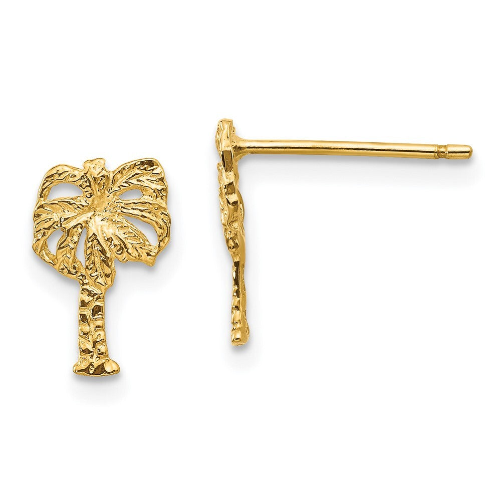 14k Yellow Gold Palm Tree Stud Earrings Gift for Women