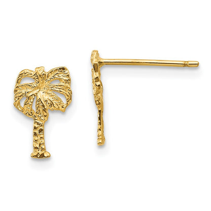 14k Yellow Gold Palm Tree Stud Earrings Gift for Women
