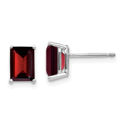 14k White Gold 7x5mm Emerald Cut Garnet Stud Earrings Gift for Women