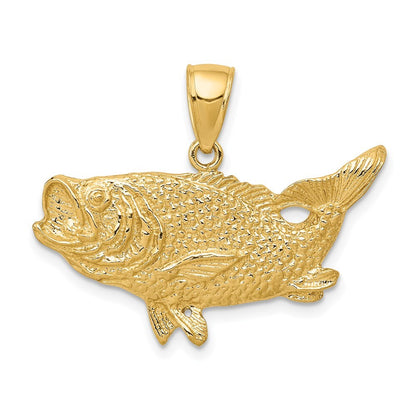 14k Yellow Gold Polished Open-Backed Bass Fish Pendant for Women
